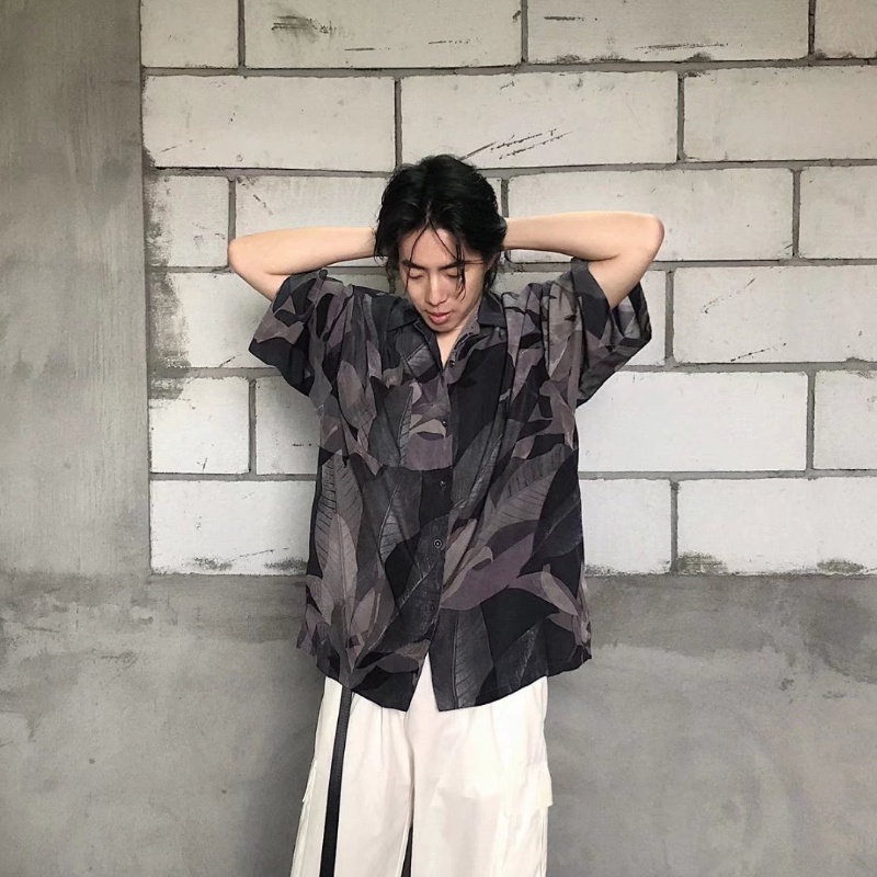 Áo Sơ Mi Tay Ngắn Dáng Rộng Họa Tiết Lá Thời Trang Mùa Hè Cho Nam Size M-3XL