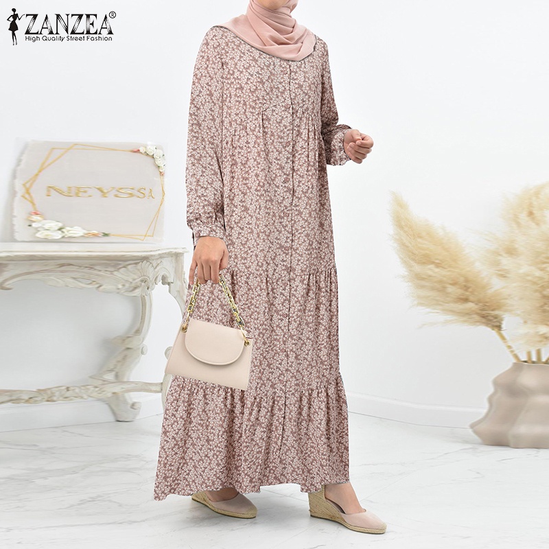 Zanzea Đầm Babydoll Tay Phồng In Hoa Phong Cách Bohemian Cho Nữ