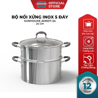 Bộ nồi xửng Inox 5 đáy Sunhouse AM507-24 gồm xửng và nồi inox size 24cm | Hàng chuẩn Mỹ, Bán độc quyền online