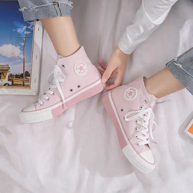 Giày cao cổ màu hồng phấn dáng ulzzang