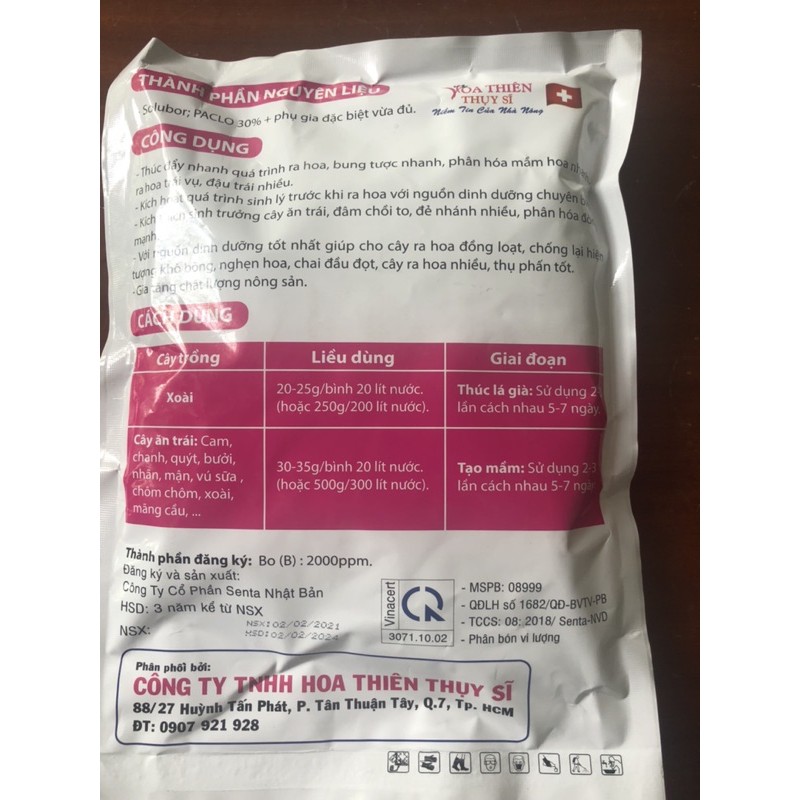 Paclo 30 ức chế tăng trưởng,phân hoá mầm hoa,ra hoa đồng loạt