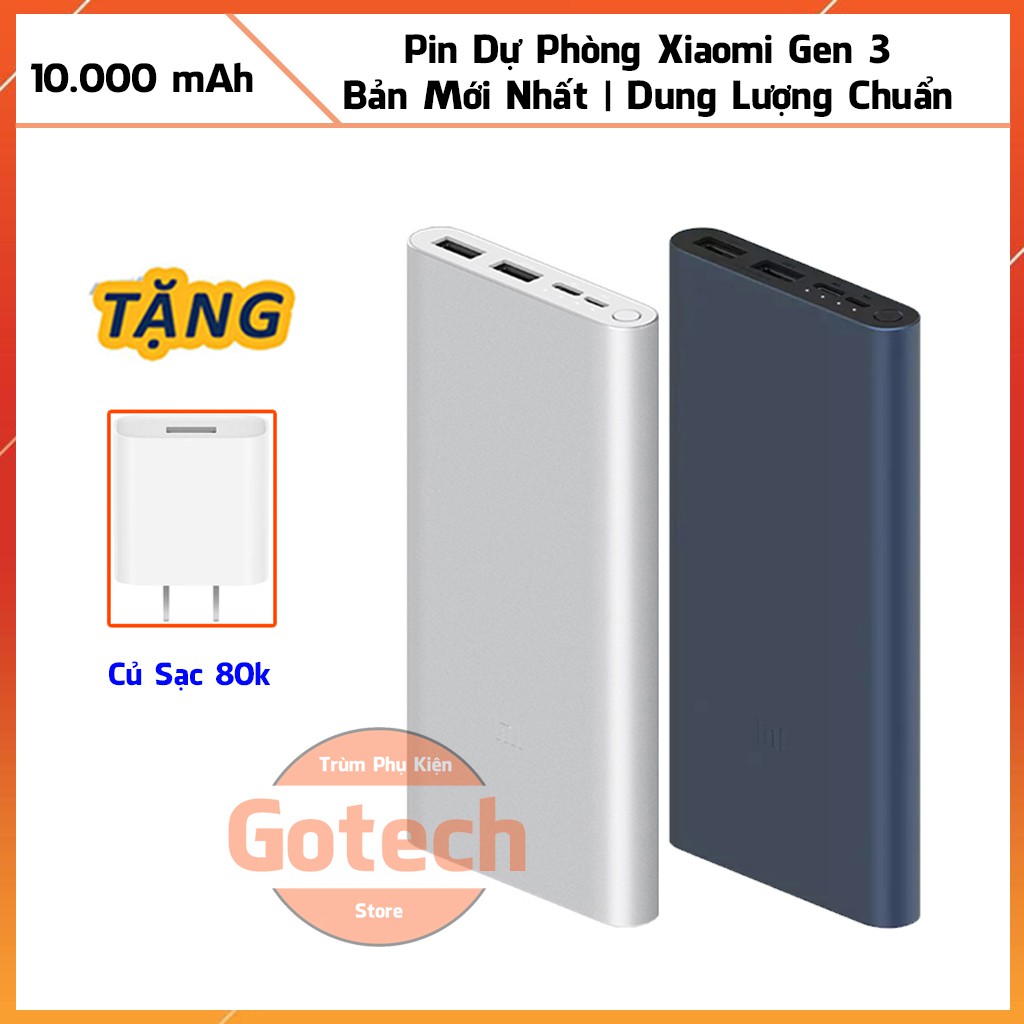 Pin sạc dự phòng Xiaomi Gen 3 dung lượng 10.000 mAh 2021 Mới Nhất,2 cổng sạc Usb tiện lợi, bản nội địa chuẩn 10.000 mAh