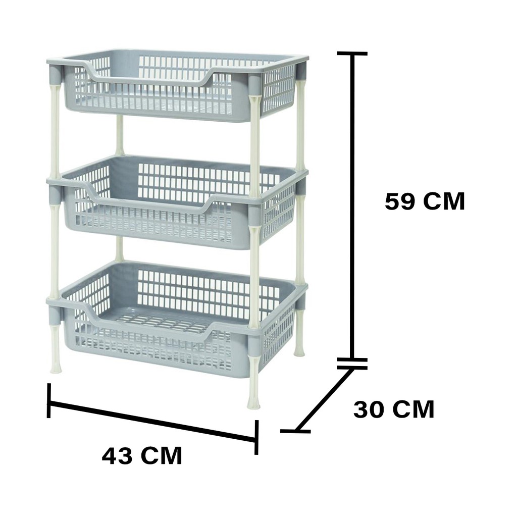 HomeBase API Kệ chén bằng nhựa 3 tầng Thái Lan W43xD30xH59 Cm Xanh dương