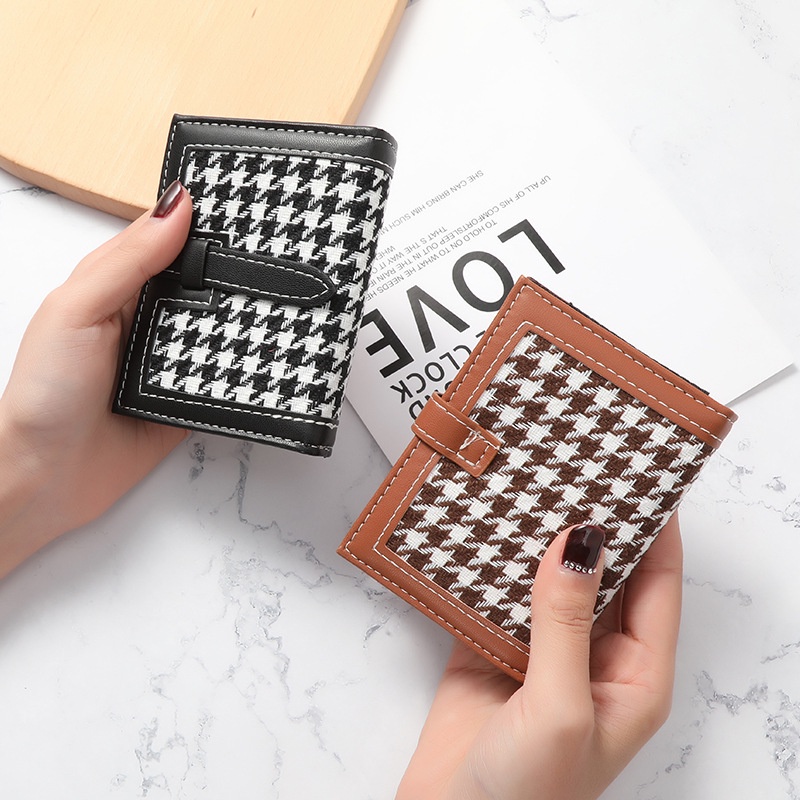 Ví nữ  𝑭𝑹𝑬𝑬𝑺𝑯𝑰𝑷  Ví đựng thẻ Mini thời trang Đẹp Houndstooth Da PU Cao Cấp Siêu HOT V20