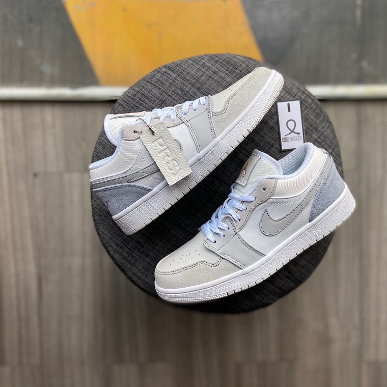 Giày 𝐉𝐨𝐫𝐝𝐚𝐧 1 low paris màu xám gót xanh nam nữ, Giày sneaker JD 1 paris cổ thấp bản đẹp 2021