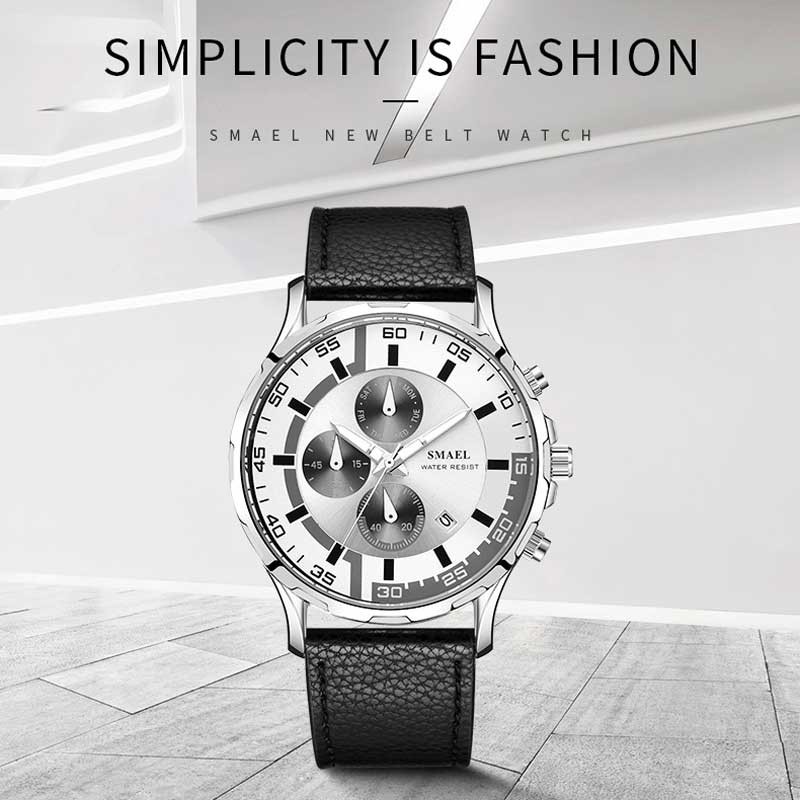 Đồng Hồ Quartz SMAEL 9601 Sang Trọng Với Dây Đeo Da