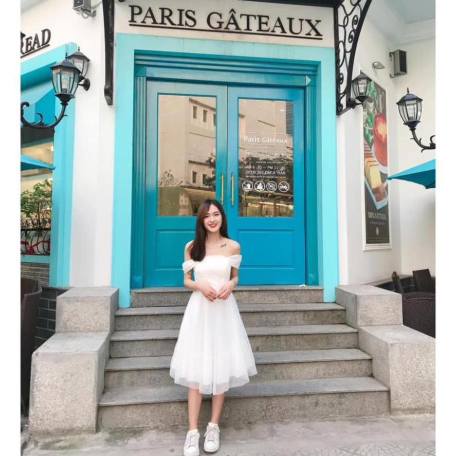 ĐẦM DỰ TIỆC ĐẦM TRẮNG TRỄ VAI XÒE PHỐI LƯỚI MINER DRESS SANG TRỌNG DỄ THƯƠNG | BigBuy360 - bigbuy360.vn