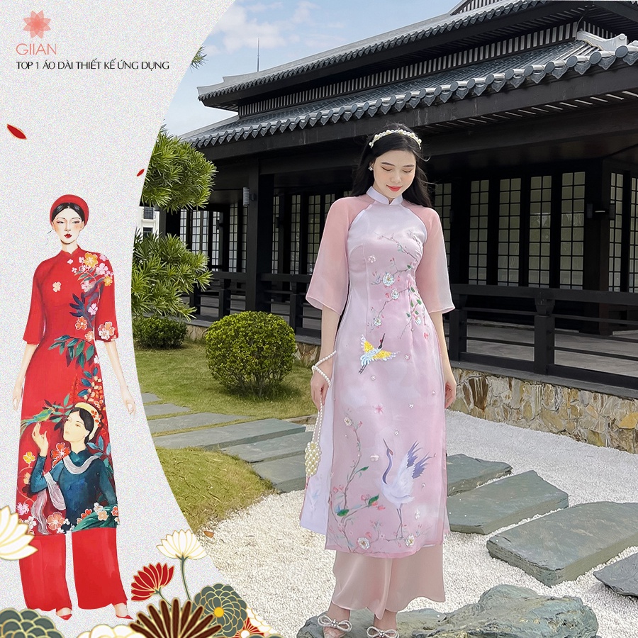 Áo dài cách tân thêu hoa GIIAN, ái dài đính kết bốn tà phong cách nhẹ nhàng, nữ tính - AD279