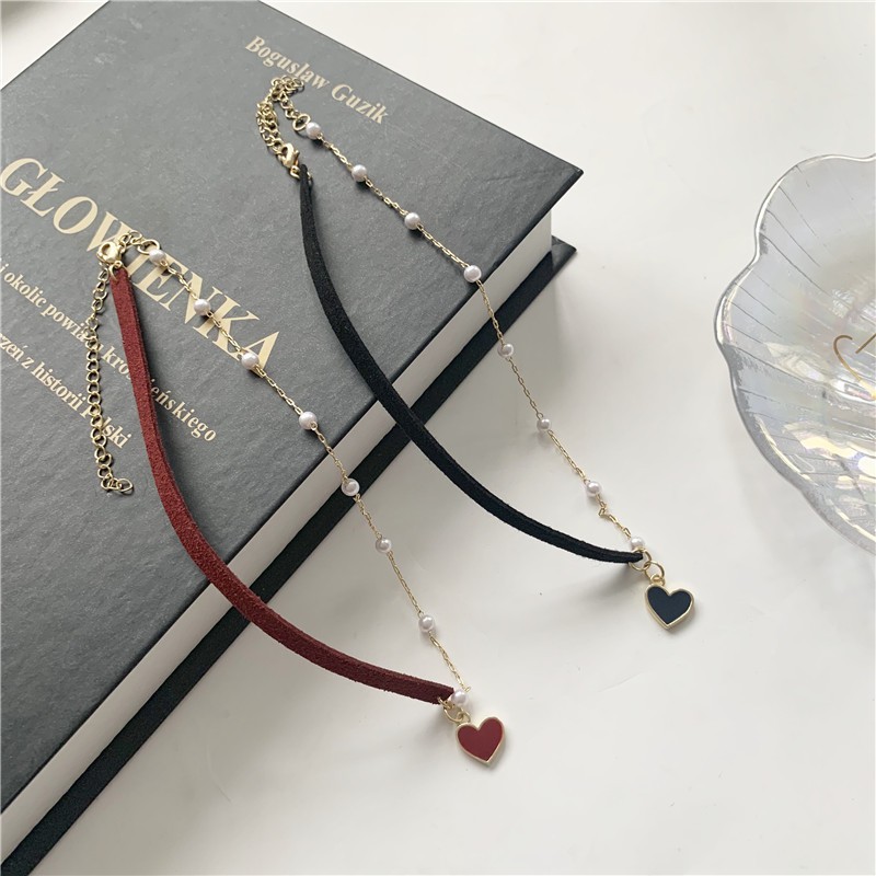 Dây chuyền nữ mặt trái tim đính ngọc trai giả thời trang