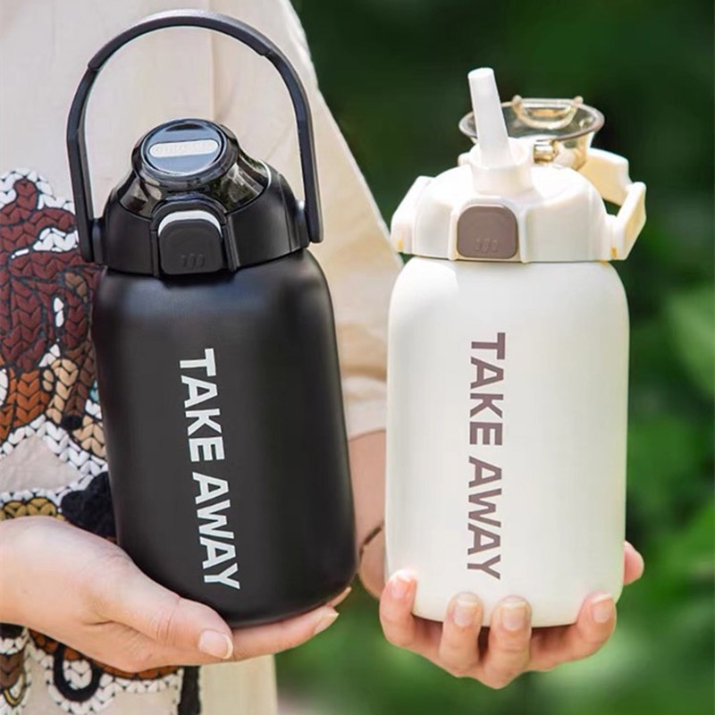 Bình giữ nhiệt TAKE AWAY thể tích 850ML có ống hút,quai xách, chất liệu inox 304 Bình nước giữ nhiệt tặng miếng dán 3D