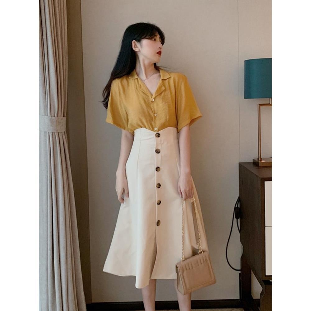 Set áo và chân váy UIOWOO thời trang mùa hè phong cách cổ điển pháp mới cho nữ