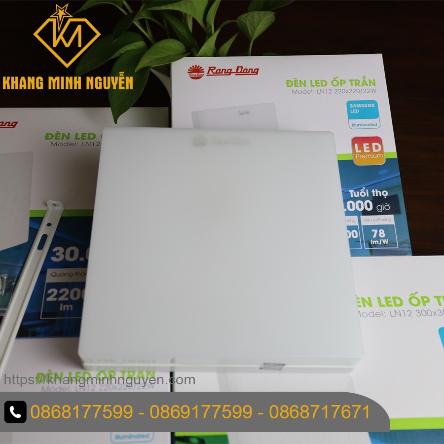 Đèn LED ốp trần RẠNG ĐÔNG vuông LN12-220x220/22W 6500K SS, đèn ốp trần ban công, ốp trần sảnh, ốp hành lang, ốp logia
