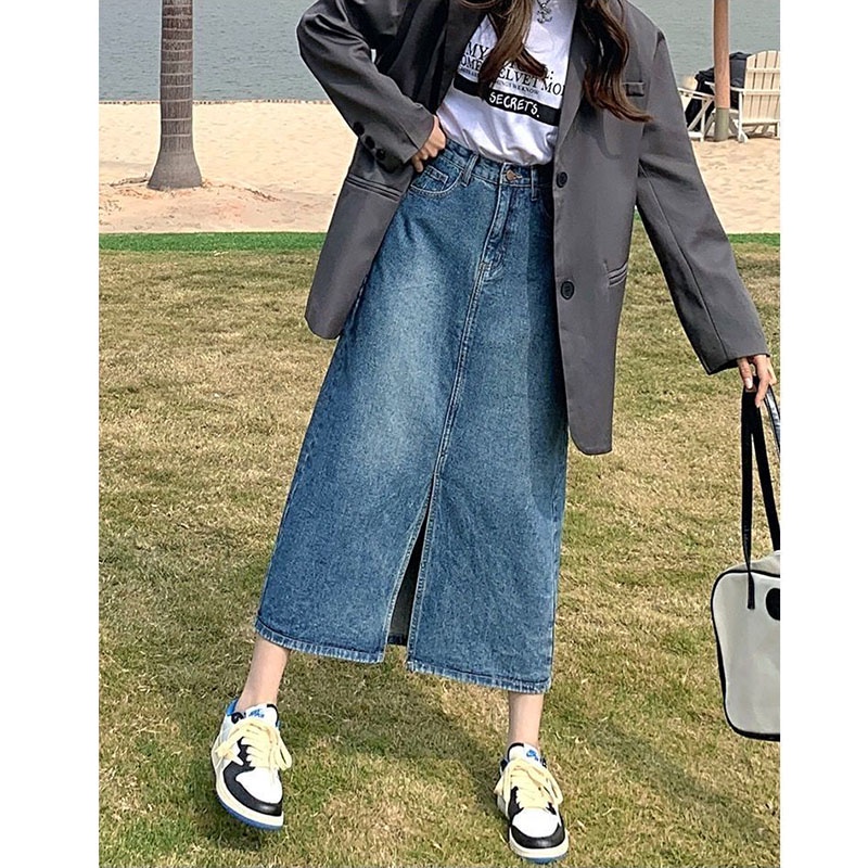 Chân váy jean IELGY dáng chữ A lưng cao thời trang dành cho nữ