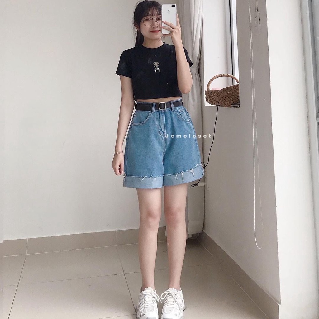 Quần Short Jean Nữ JEM CLOSET Màu Xanh Quần Đùi Nữ Ống Rộng ANJ Rách Nhẹ Lên Dáng Thon Chân Mặc Đi Chơi Và Đi Làm 2325