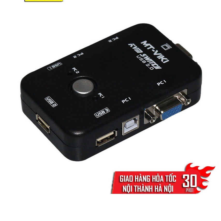 USB KVM Switches 2 ports (Đen), CHÍNH HÃNG (MT- VIKI) - ( 2 Cây dùng 1 màn hình)