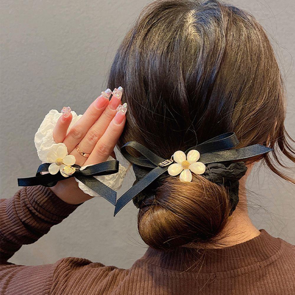 Dây Buộc Tóc Đính Nơ Họa Tiết Hoa Phong Cách Hàn Quốc Cổ Điển VANES1