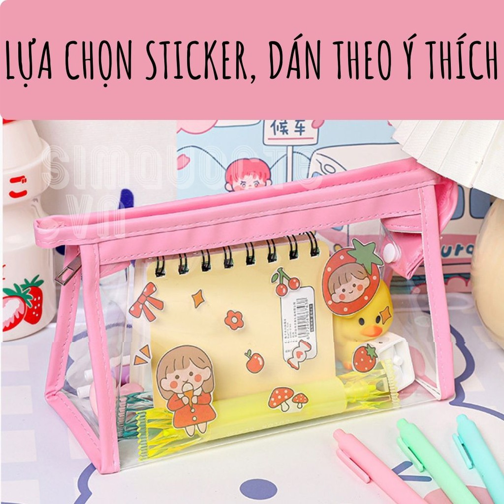 Túi đựng bút mỹ phẩm trong suốt kèm sticker dễ thương DIY TN05