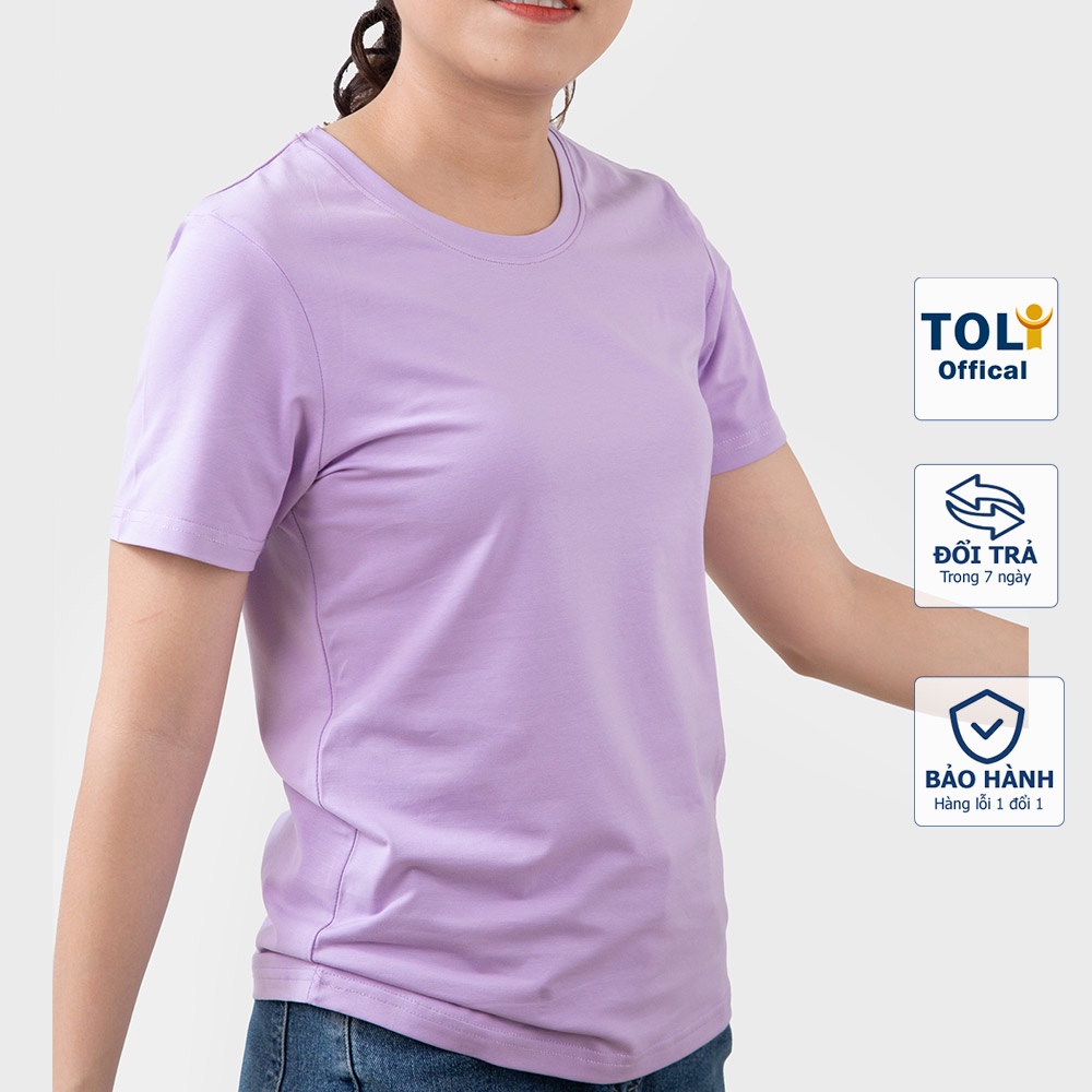 Áo thun nữ trơn cổ tròn TOLI Màu Tím Cà, chất cotton 4 chiều mềm mịn, co dãn, form suông cơ bản