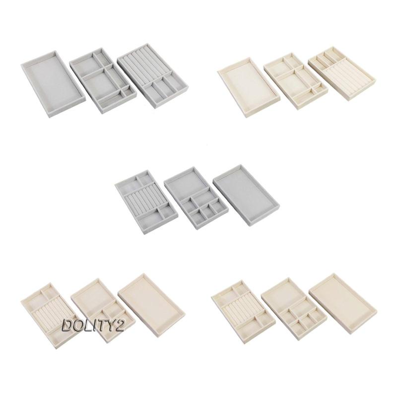 [Dolity2] Set 3 Khay Trưng Bày Trang Sức / Đồng Hồ / Ngăn Kéo Bằng Vải Flannel Cho Nữ