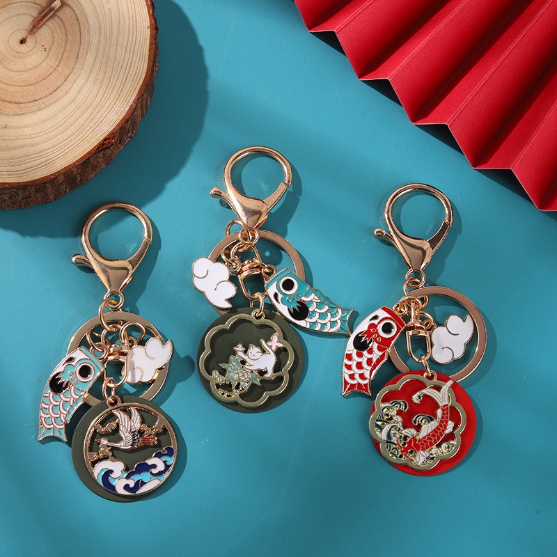Móc Khóa Hình Cá Koi Đám Mây Cầu Nguyện Phong Cách Trung Hoa