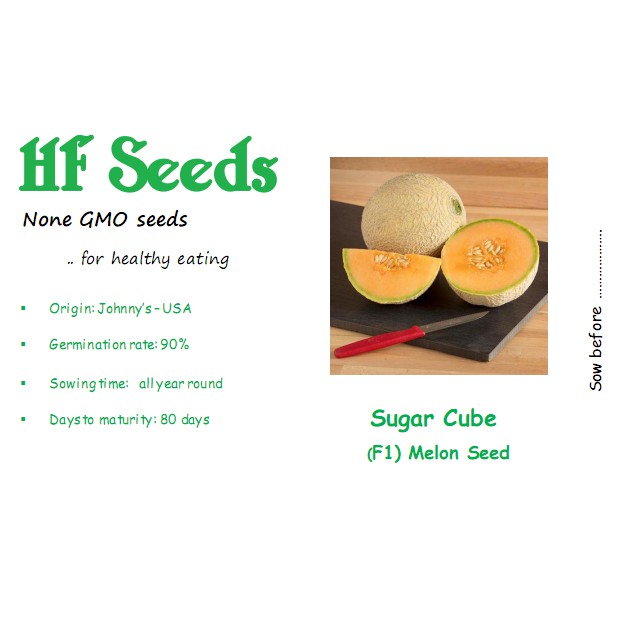 [Hạt Mỹ] - Hạt giống dưa lưới Mỹ Sugar Cube - Sugar Cube (F1) Melon Seeds - tỷ lệ nảy mầm 95% (gói 5 hạt)