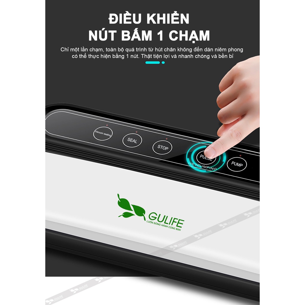 Máy Hút Chân không Thực Phẩm Đa Năng Kiêm Hàn Miệng Túi Gulife GLHC-600 - Công Suất Cao Gọn Tiện Lợi - Tặng 10 Túi Hút