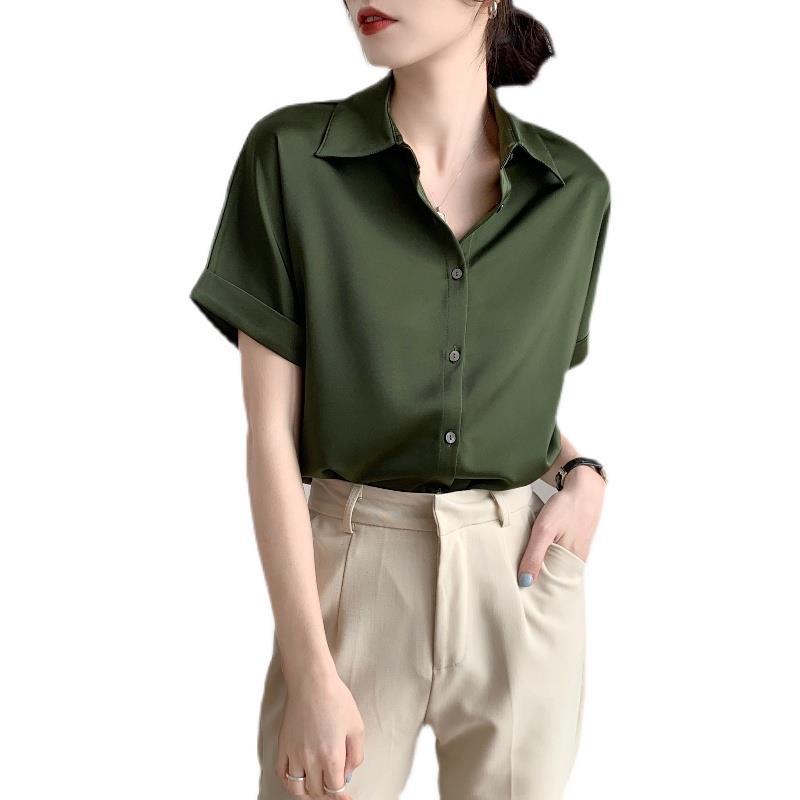 Áo Sơ Mi Tay Ngắn Vải Satin Thời Trang Mùa Hè Thoải Mái Cho Nữ