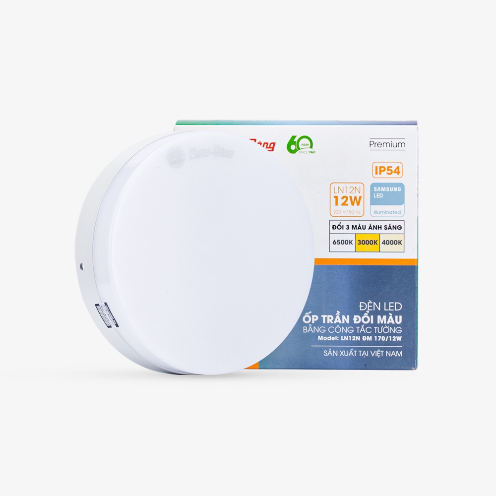 Đèn LED Ốp trần Tròn Đổi màu đế nhựa LN12N ĐM