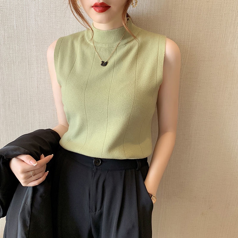 Áo sweater cổ cao không tay sành điệu cho nữ