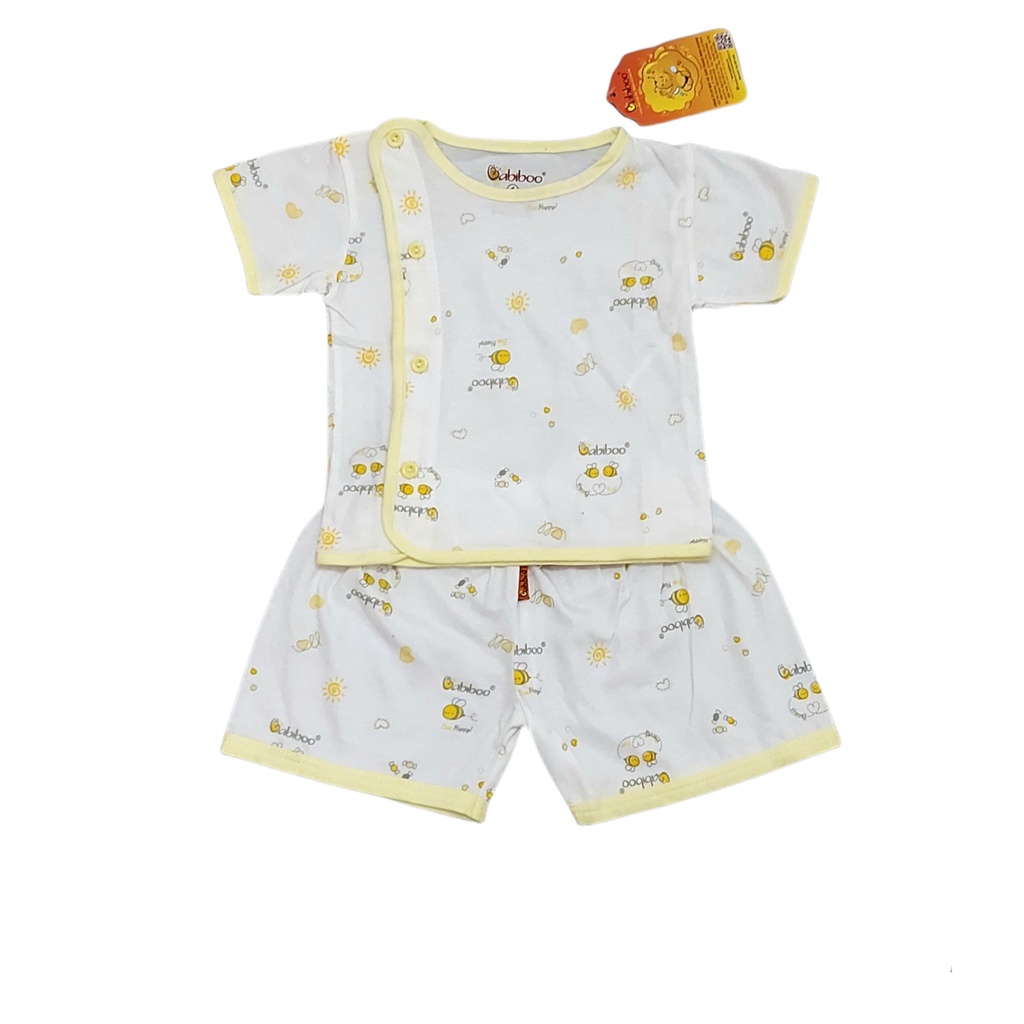 Bộ quần áo sơ sinh Babiboo 100% cotton thiết kế cài lệch họa tiết nhí cho bé