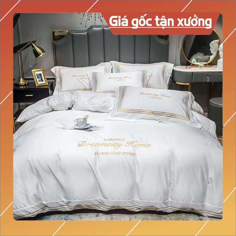[FREESHIP] Bộ chăn ga gối ga giường Lụa Dream City Home - Lụa Thêu cao cấp - Ngân Khánh Bedding