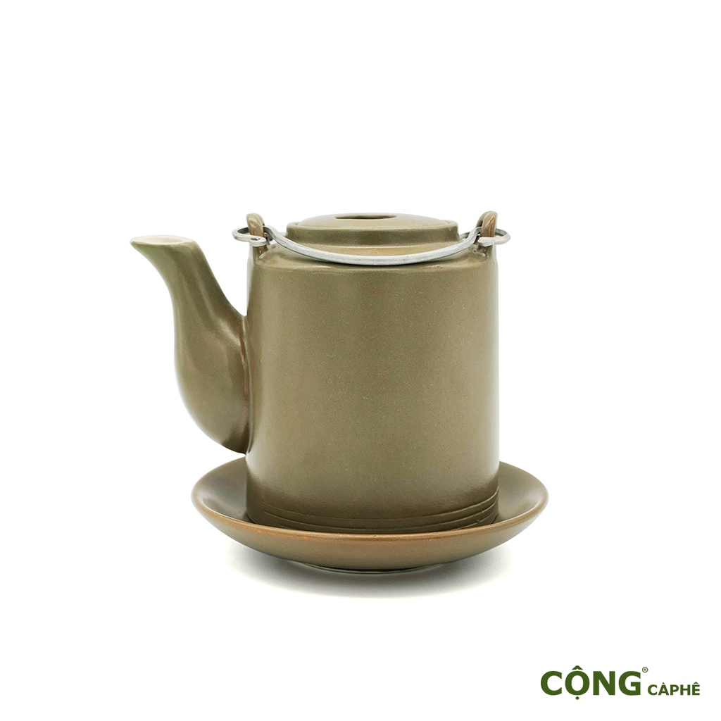 Bộ ấm trà gốm sứ truyền thống Cộng Cà Phê màu xanh trơn
