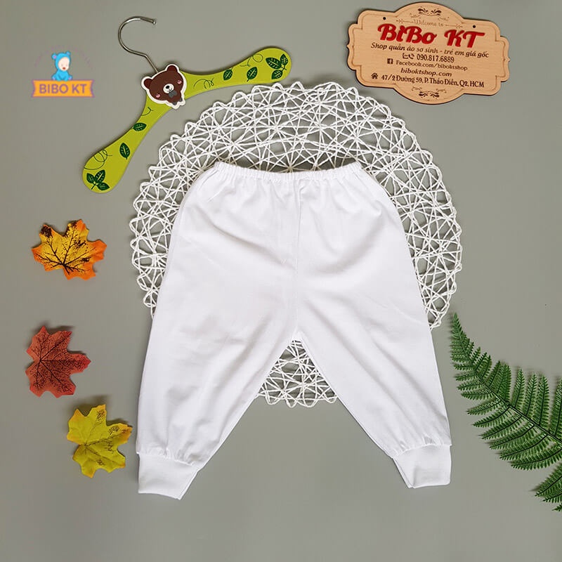 (11-19kg) QUẦN DÀI COTTON TRẮNG BO CHO BÉ - BIBO KIM THU