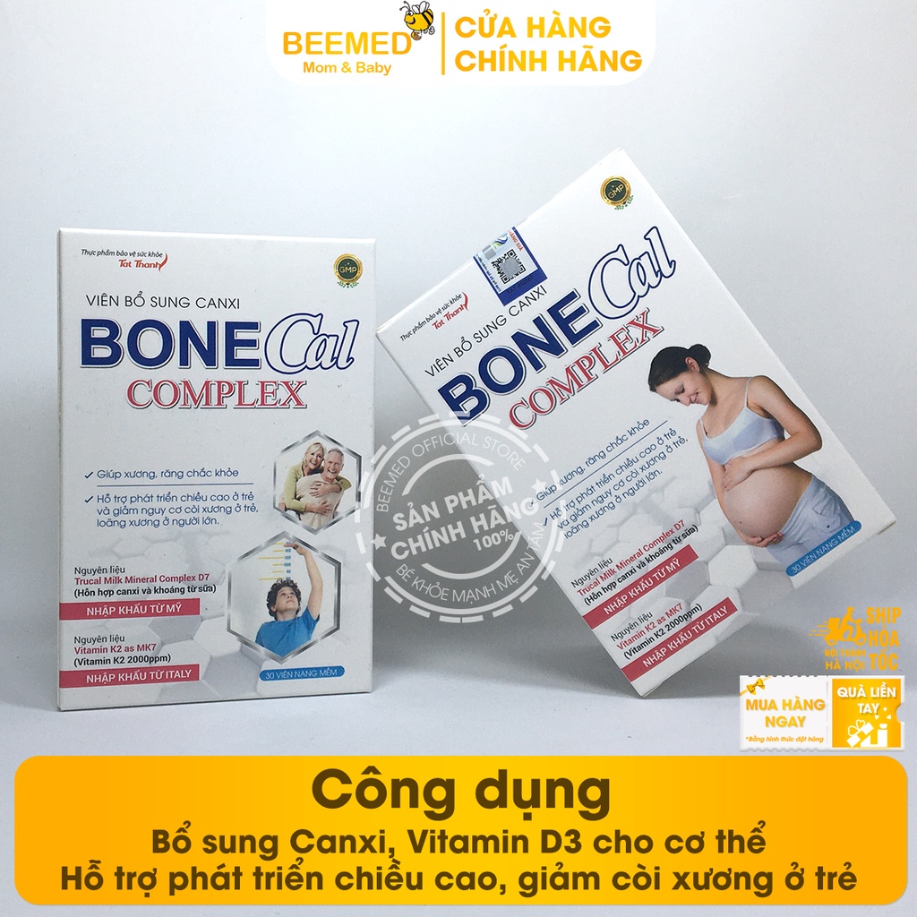 Bổ sung Canxi từ sữa Bone Cal Comlex, giảm loãng xương, còi xương ở trẻ em và người lớn, có thêm D3 K2 Hộp 30v