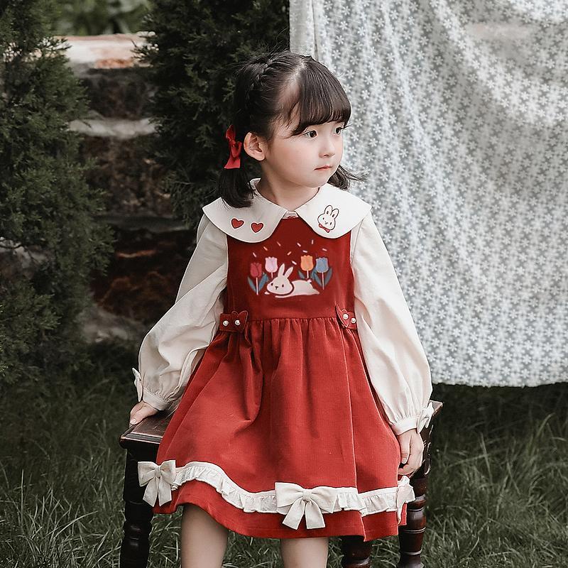 Đầm Hai Dây Lolita Mùa Thu Và Đông Màu Đỏ Cao Cấp 2022 Cho Bé Gái Hot