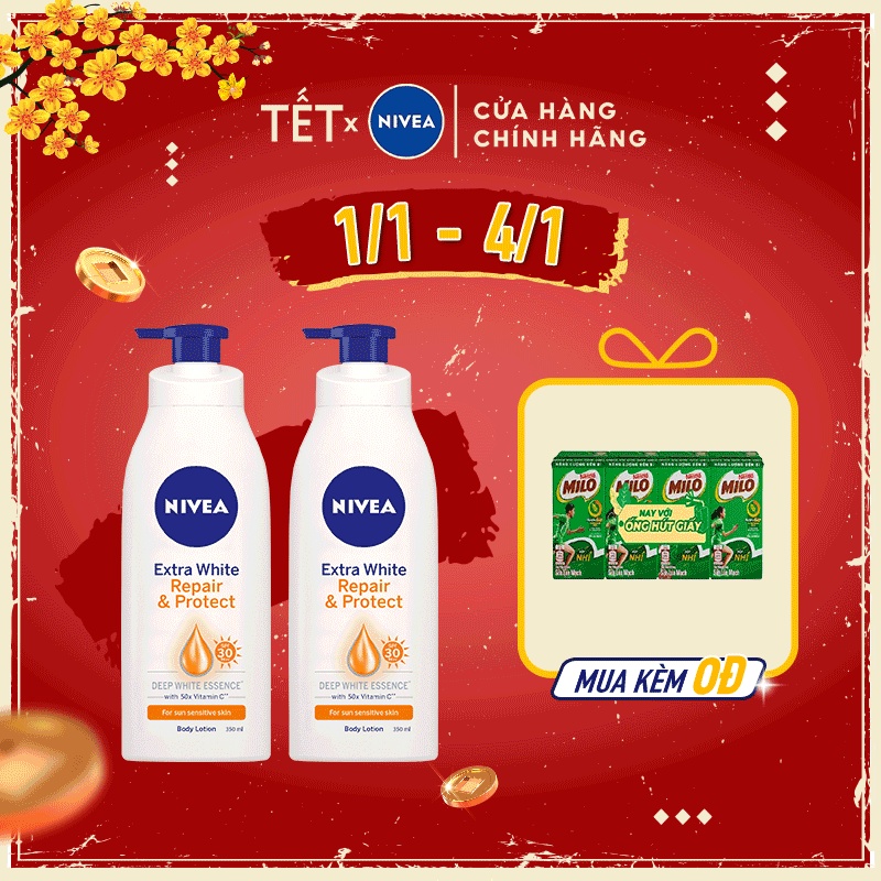 Bộ đôi sữa dưỡng thể dưỡng trắng Nivea giúp phục hồi & chống nắng (350ml/chai) - 88311 | BigBuy360 - bigbuy360.vn