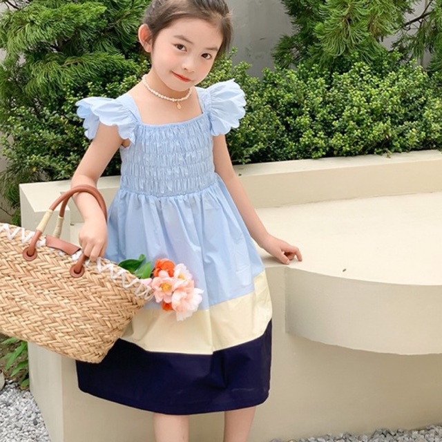 VÁY BÉ GÁI , VÁY TRẺ EM ,ĐẦM TIỂU THƯ DÁNG XOÈ ( XANH NHẠT TRẮNG XANH THAN)