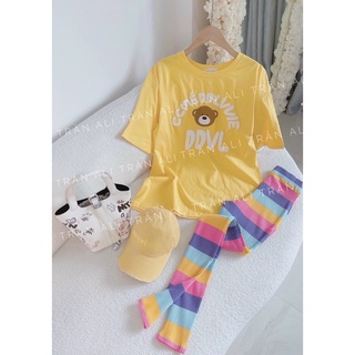 Set áo gấu quần sọc màu