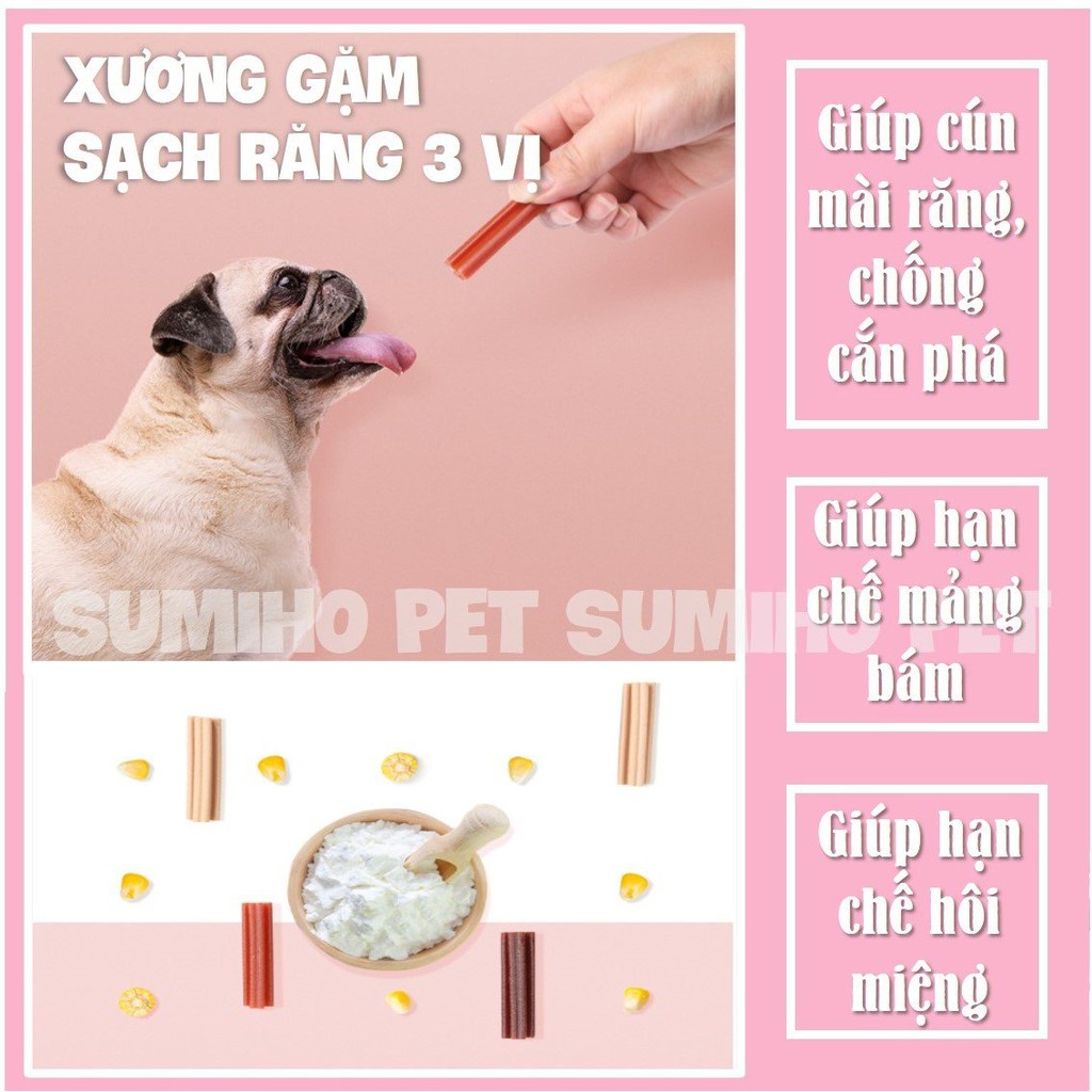 Xương gặm sạch răng Hello Joy mix 3 vị (Bò/cá/sữa) (220gr) Bánh thưởng cho chó mèo thú cưng