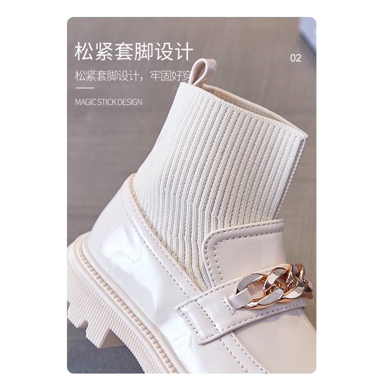 Giày boot vải dệt kim co giãn thoáng khí phong cách mùa thu thoáng mát đáng yêu cho bé gái 2021 26-36