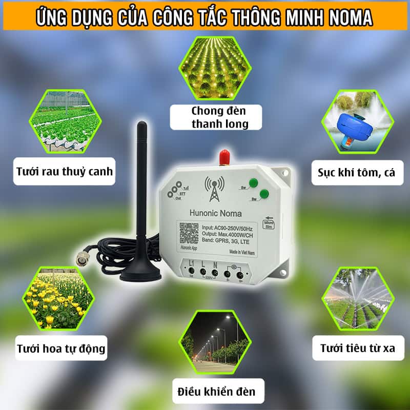 Công Tắc Wifi Hunonic Noma 4 Kênh 500W, Điều Khiển Từ Xa Qua Điện Thoại, Công Tắc Thông Minh Hẹn Giờ