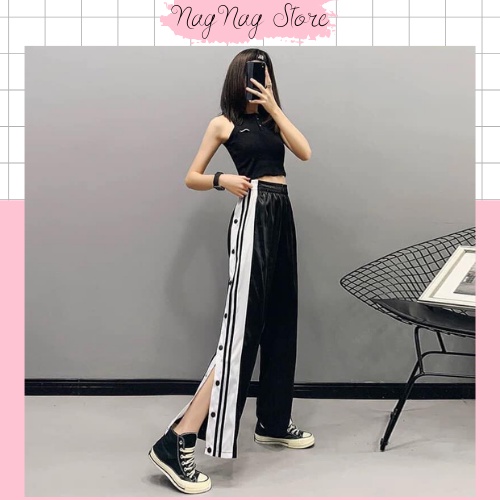 Quần ống rộng xẻ tà nữ có cúc bấm Nagnagstore chất vải thun mềm mại - mát form dáng rộng chuẩn Unisex TL20