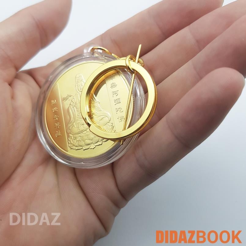 Móc Treo Chìa Khóa xe máy, ô tô, xe hơi Đồng Xu Quan Thế Âm Bồ Tát, cầu bình an, quà tặng ý nghĩa