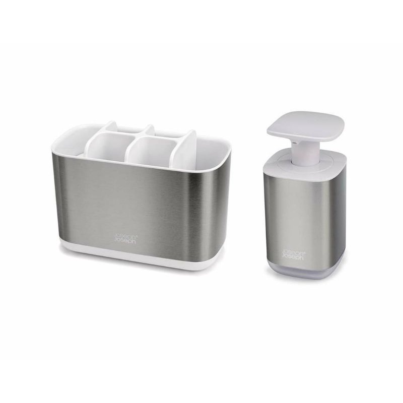 SET BÌNH ĐỰNG NƯỚC RỬA TAY VÀ KHAY ĐỰNG BÀN CHẢI, KEM ĐÁNH RĂNG JOSEPH INOX