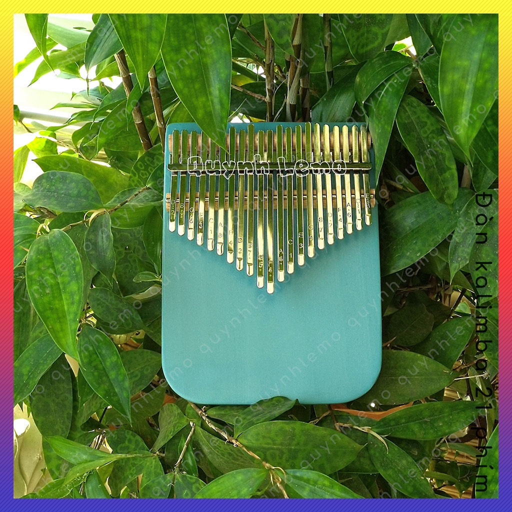 Đàn kalimba 21 phím bo tròn góc dưới QUYNHLEMO, Kalimba gỗ màu xanh nguyên khối, phụ kiện hấp dẫn cùng deal sốc