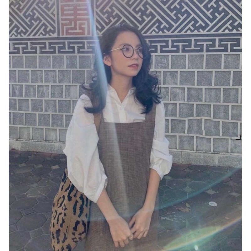 Set yếm 2 dây bản to dáng suông kèm áo sơ mi tay bồng tiểu thư phom rộng ulzzang | BigBuy360 - bigbuy360.vn