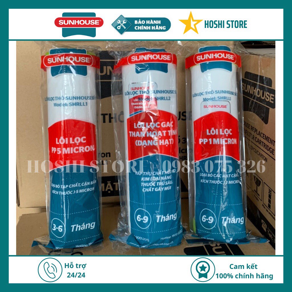 Bộ 3 lõi Lọc nước số 1,2,3 Sunhouse, Bộ lõi lọc nước, lọc kim loại nặng, tạp chất, vi khuẩn