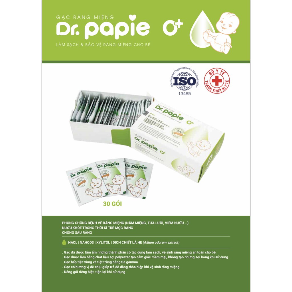  Gạc rơ lưỡi Dr Papie vệ sinh răng miệng cho bé hộp 30 gói