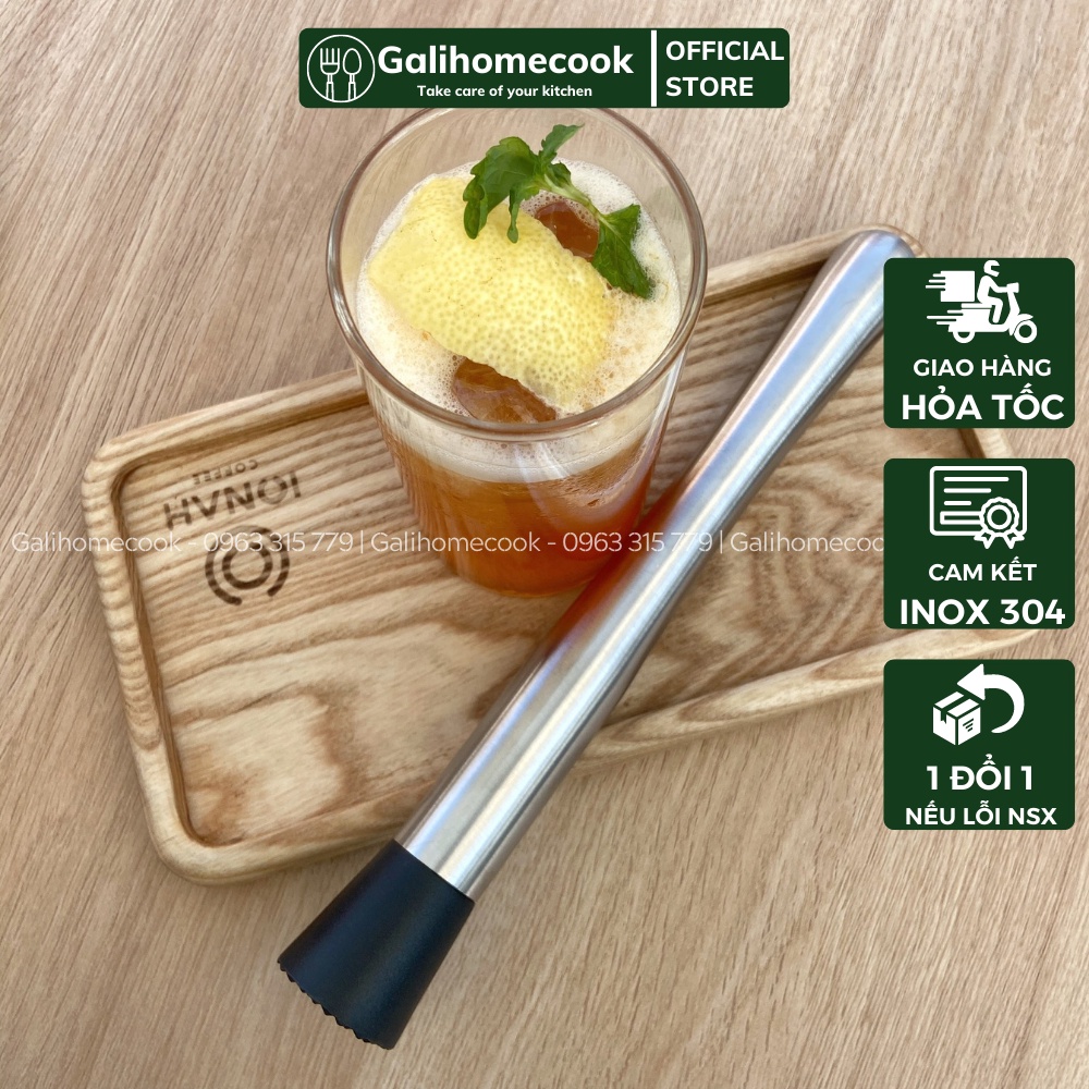 Chày bar, chày dầm pha chế inox 25cm đầu nhựa cao cấp (chất liệu inox 304),đập đá, thanh nghiền | Galihomecook TETC