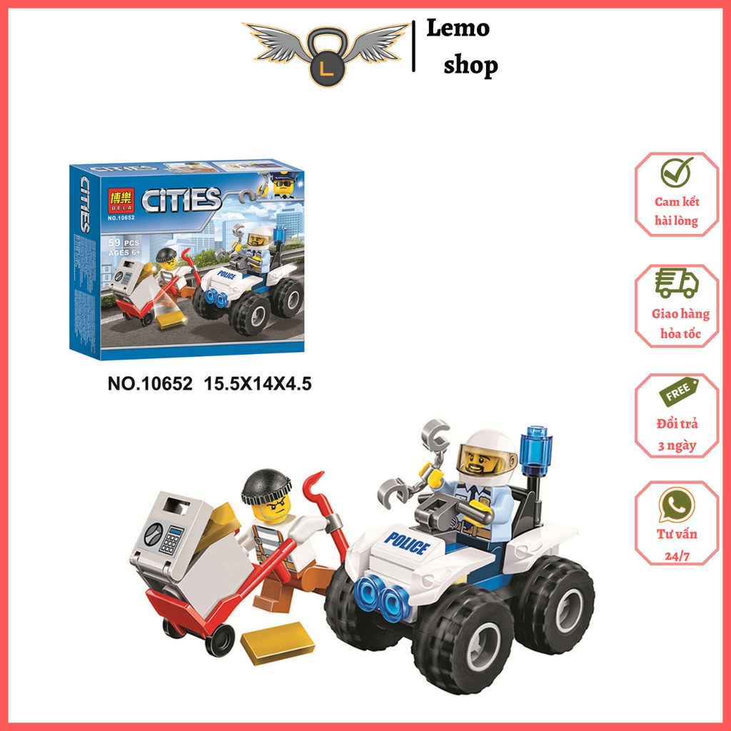 Đồ chơi lắp ráp xếp hình City xe Cảnh Sát Lemoshop , đồ chơi trẻ em thông minh gồm 59 chi tiết 10652